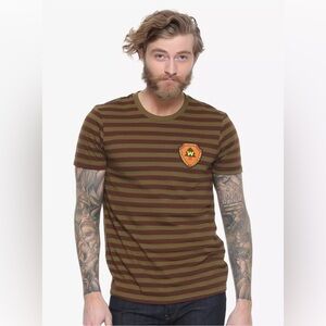 DISNEY PIXAR UP WILDERNESS EXPLORER STRIPED T-SHIRT! Patch Short Sleeve Movie